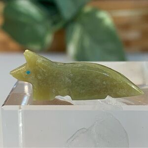 Vintage Native American Zuni Carved Fox Fetish Bead Turquoise Eyes Drilled 1.2"